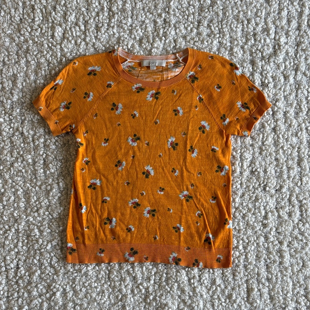 Loft Sweater Tee Orange/Floral Print 100% Cotton